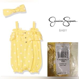 🆕JESSICA SIMPSON BABY - 18M - NWT - 2PC YELLOW ROMPER AND HEADBAND